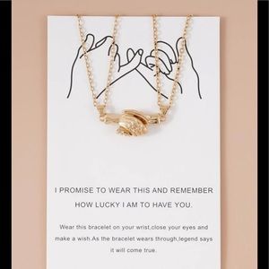 2pc Golden Cute Holding Hand Charm Necklace